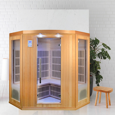 Sauna infravermelha distante interna de madeira de canto da pessoa da casa 3 - 4 do projeto com baixo EMF