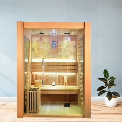 Sala interna da sauna do vapor da madeira da cicuta do tamanho de 3 pessoas com calefator elétrico