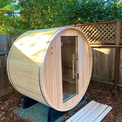 Sauna exterior para 5 pessoas Sauna canadense de cedro aquecedor de barril de madeira Sauna com varanda