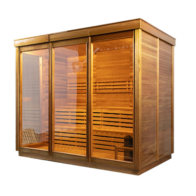 Sala de sauna de vapor com luz LED moderna com aquecedor de fogão de 6 kW e gerador de ozônio para controle de temperatura ideal