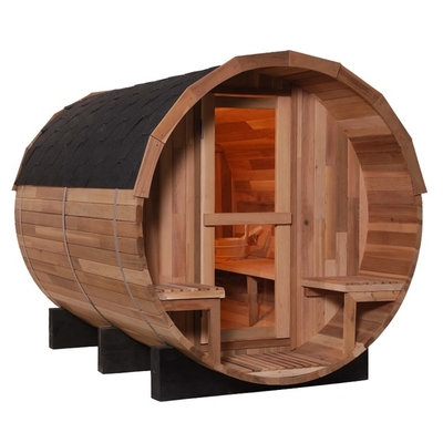 Sólido Cedar Wood Barrel Sauna Steam vermelho de PreBuild com o fogão 4.5KW elétrico