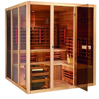 Sala de vapor infravermelha de madeira 6KW da sauna dos termas da cicuta contínua para a pessoa 5