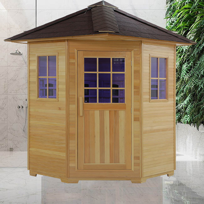 Pessoa seca exterior interna da sala de vapor 4 da sauna do quintal de ETL