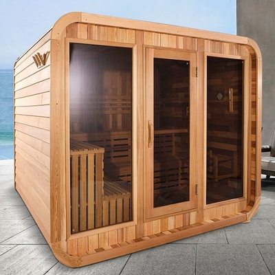 Sala vermelha de Cedar Wooden Outdoor Cube Sauna de 8 pessoas com fogão elétrico