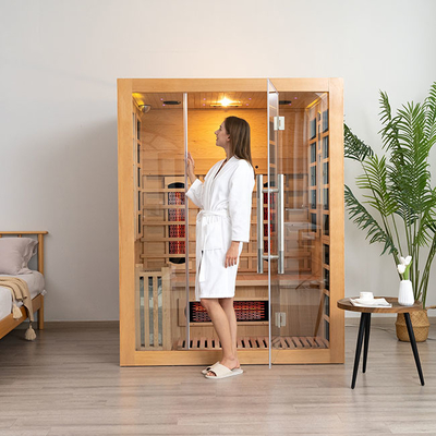 Sauna infravermelha a vapor de madeira compatível com Bluetooth para 3 pessoas para casa