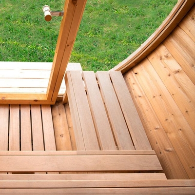 Sauna de barril de vapor tradicional ao ar livre de madeira maciça OEM para 6 pessoas