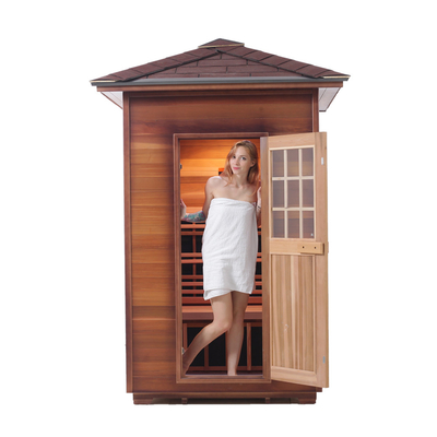 Sauna seca infravermelha de canto de madeira de cedro vermelho ao ar livre para 2 pessoas