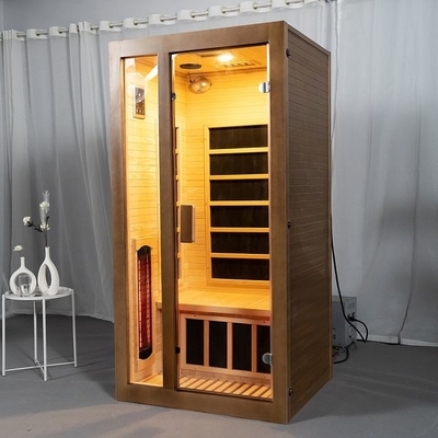 Espectro completo e sala de madeira da sauna da pessoa do calefator de painel 2 do carbono interna