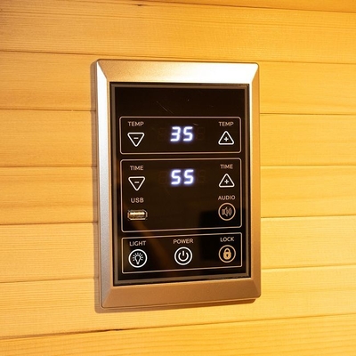 Espectro completo e sala de madeira da sauna da pessoa do calefator de painel 2 do carbono interna