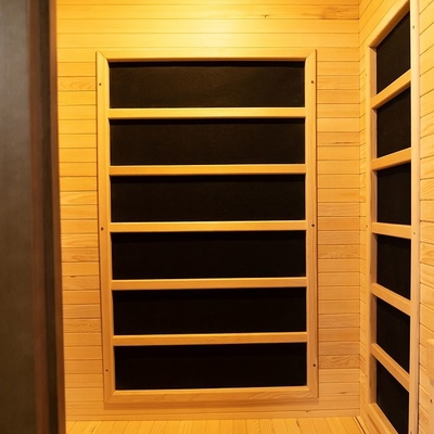 Espectro completo e sala de madeira da sauna da pessoa do calefator de painel 2 do carbono interna