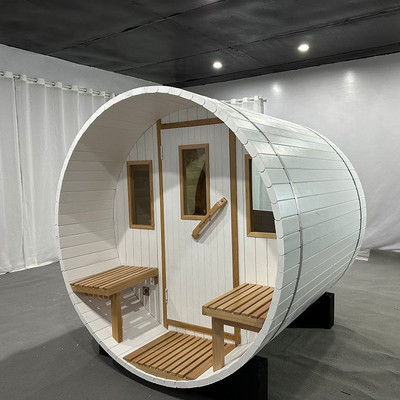 Projeto novo da sauna de madeira exterior branca do tambor de 4 pessoas do jardim
