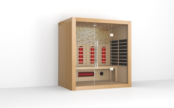 Madeira maciça Sauna infravermelha para 4 pessoas Sauna de madeira seca de infravermelho com porta