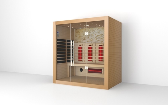 Madeira maciça Sauna infravermelha para 4 pessoas Sauna de madeira seca de infravermelho com porta