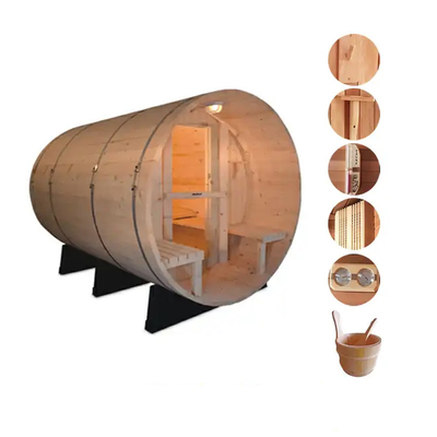 Sauna exterior de madeira de cedro vermelho canadense Sauna de barril a vapor com fogão a lenha