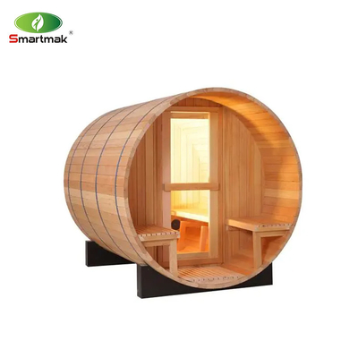 Sauna exterior de madeira de cedro vermelho canadense Sauna de barril a vapor com fogão a lenha