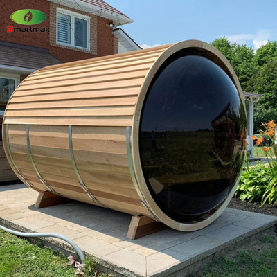 Sauna panorâmica de barril de vidro de madeira para uso doméstico Sauna de vapor Sala