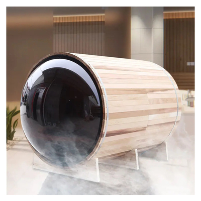 Vista panorâmica Madeira maciça Barril de vapor ao ar livre Sauna aquece rapidamente