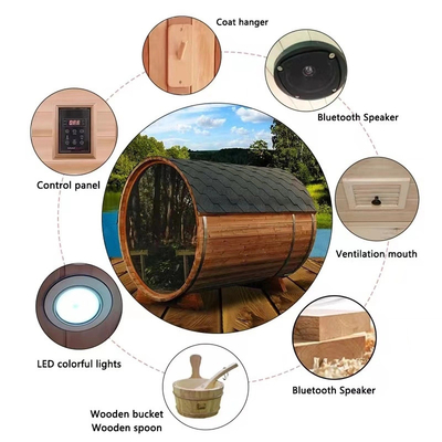 Vista panorâmica Madeira maciça Barril de vapor ao ar livre Sauna aquece rapidamente