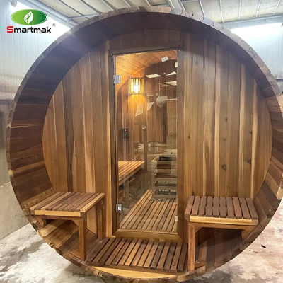 Sauna de madeira maciça de cedro vermelho Sauna de barril de vapor exterior seca e molhada Sala de sauna
