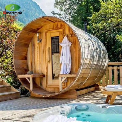 Sauna de barril de madeira de cedro de vapor ao ar livre Usada no jardim, pátio e floresta