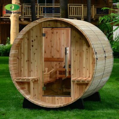 Sauna exterior para 5 pessoas Sauna canadense de cedro aquecedor de barril de madeira Sauna com varanda