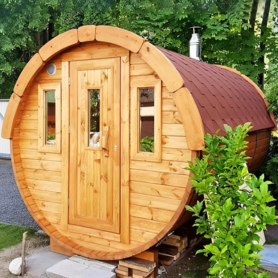 Sauna exterior de cedro barril fogão a lenha Sauna a vapor seca para 6 pessoas