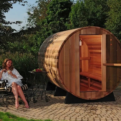 Sauna exterior de cedro barril fogão a lenha Sauna a vapor seca para 6 pessoas