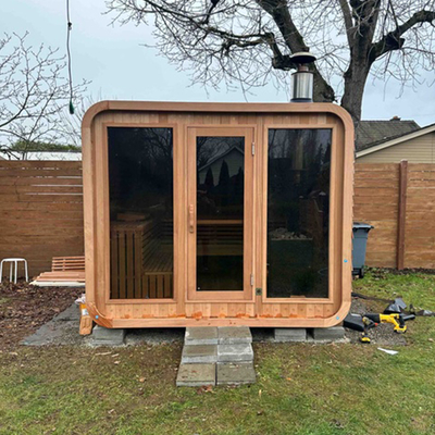 Sauna Seca ao ar livre 6-8 Pessoas Sauna de Cubo de Vapor de Madeira de Cedro Vermelho Canadense