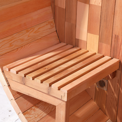 Sauna de madeira de barril de cedro vermelho canadense com aquecedor de fogão de controle interno de 4,5 kW