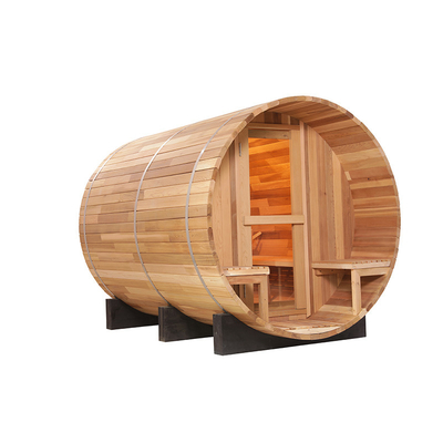 Sauna de barril de madeira de cedro vermelho canadense Barril de sauna de madeira com aquecedor de 6 kW Porta de vidro temperado de 8 mm