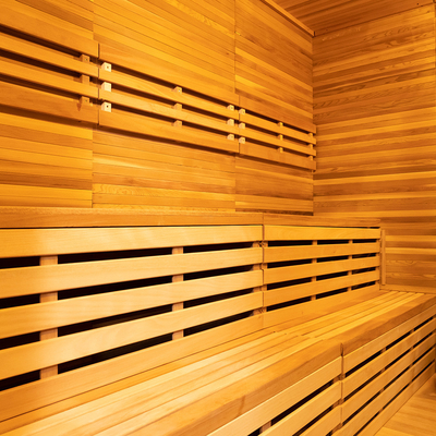 Sala de Sauna a Vapor Hemlock com gerador de ozônio de luz LED e painel de controle de tela sensível ao toque